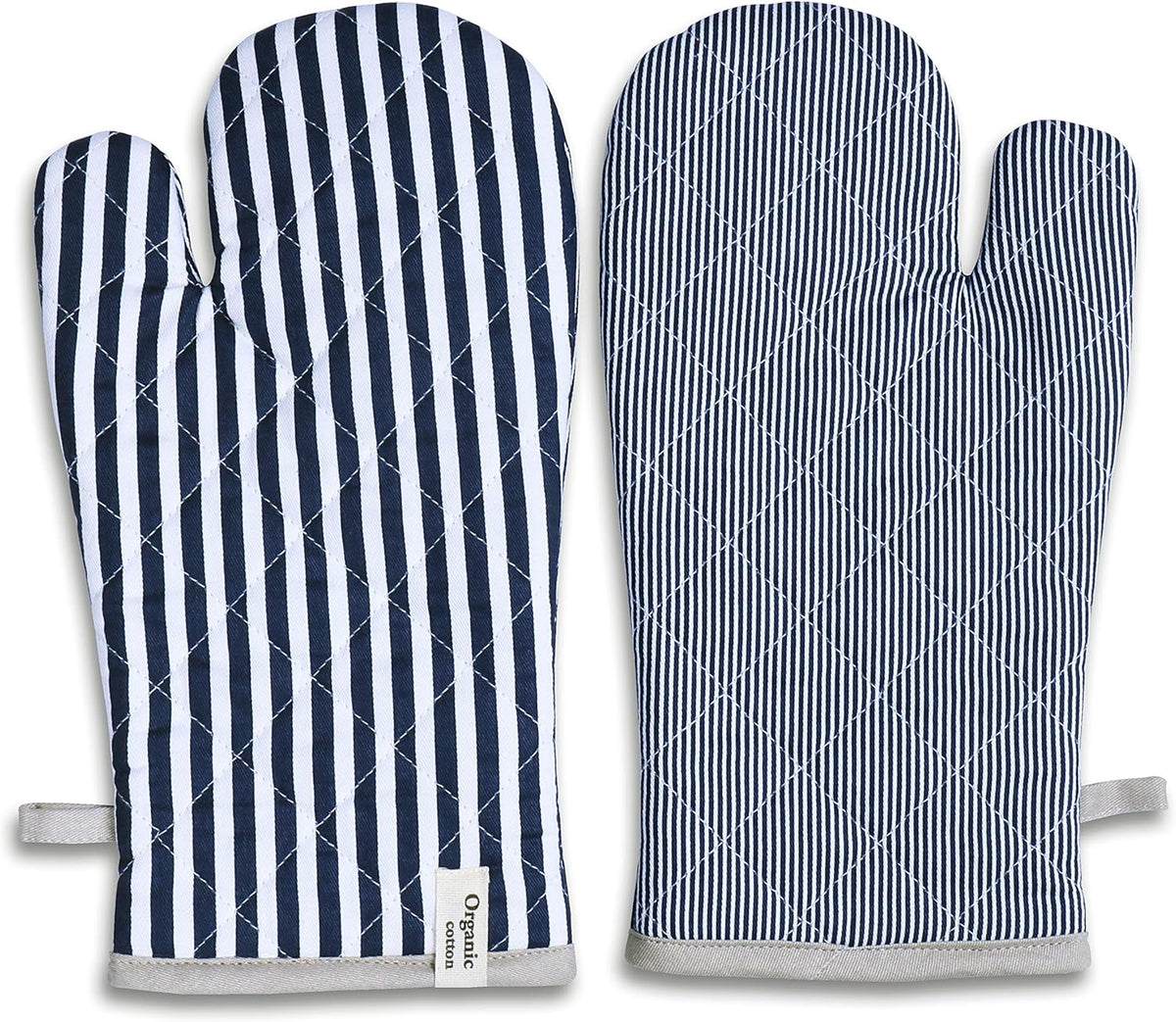 AMOUR INFINI Striped Pot Holders and Oven Mitts Heat Resistant Non Slip Reusable Set of 1 Oven Mitt and 1 Pot Holder Oven Gloves Pot Holder for Cooking (Blue)