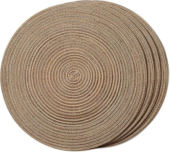 FunWheat Round Braided Placemats Set of 4 Place mats for Dining Tables Woven Heat Resistant Table Mats 15 inch for Fall(E Brown, 4pcs)