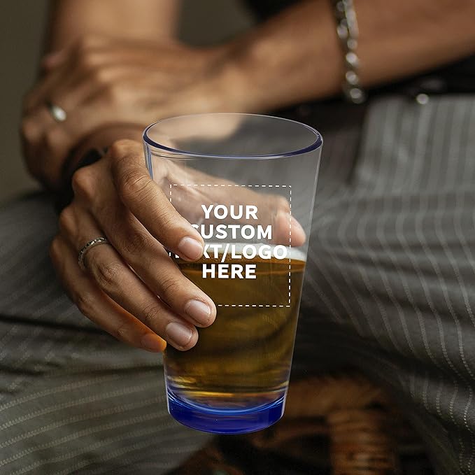 Custom Libbey Pint Glass 16 oz. Set of 100, Personalized Bulk Pack - Beer Glasses, Heavy Duty Drinkware - Blue