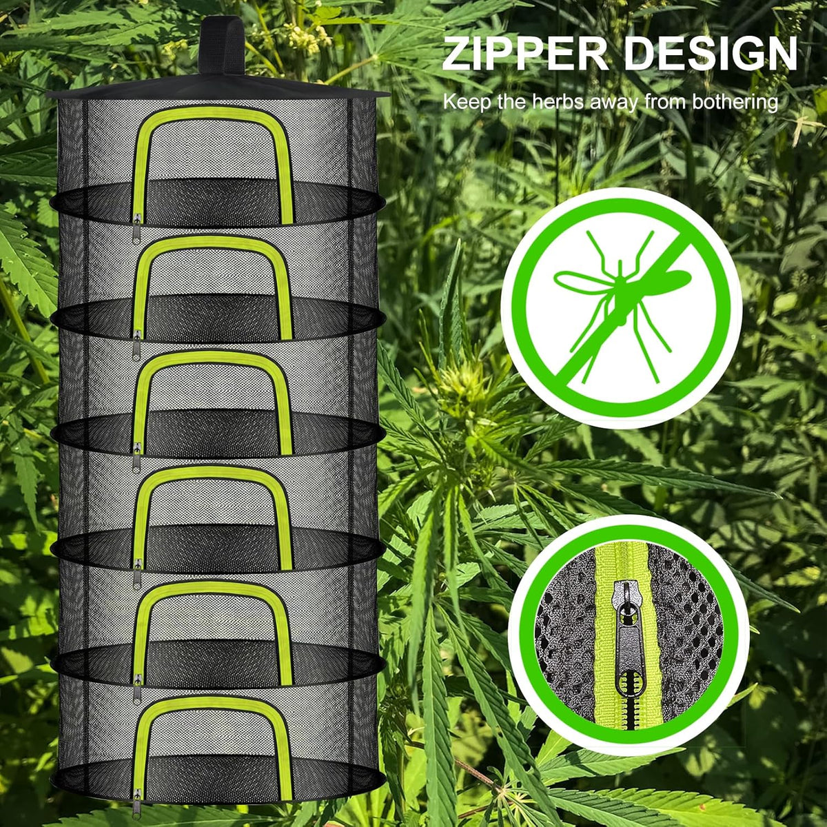 6 Layer Herb Drying Rack, Herb Drying Rack Hanging Mesh, Foldable Plant Drying Net With U-Shaped Zipper, Garden Shears, Hooks, For Drying Herbs Plants, Flowers, Fruits, Food, Clothes(6 Layers-23.62'')
