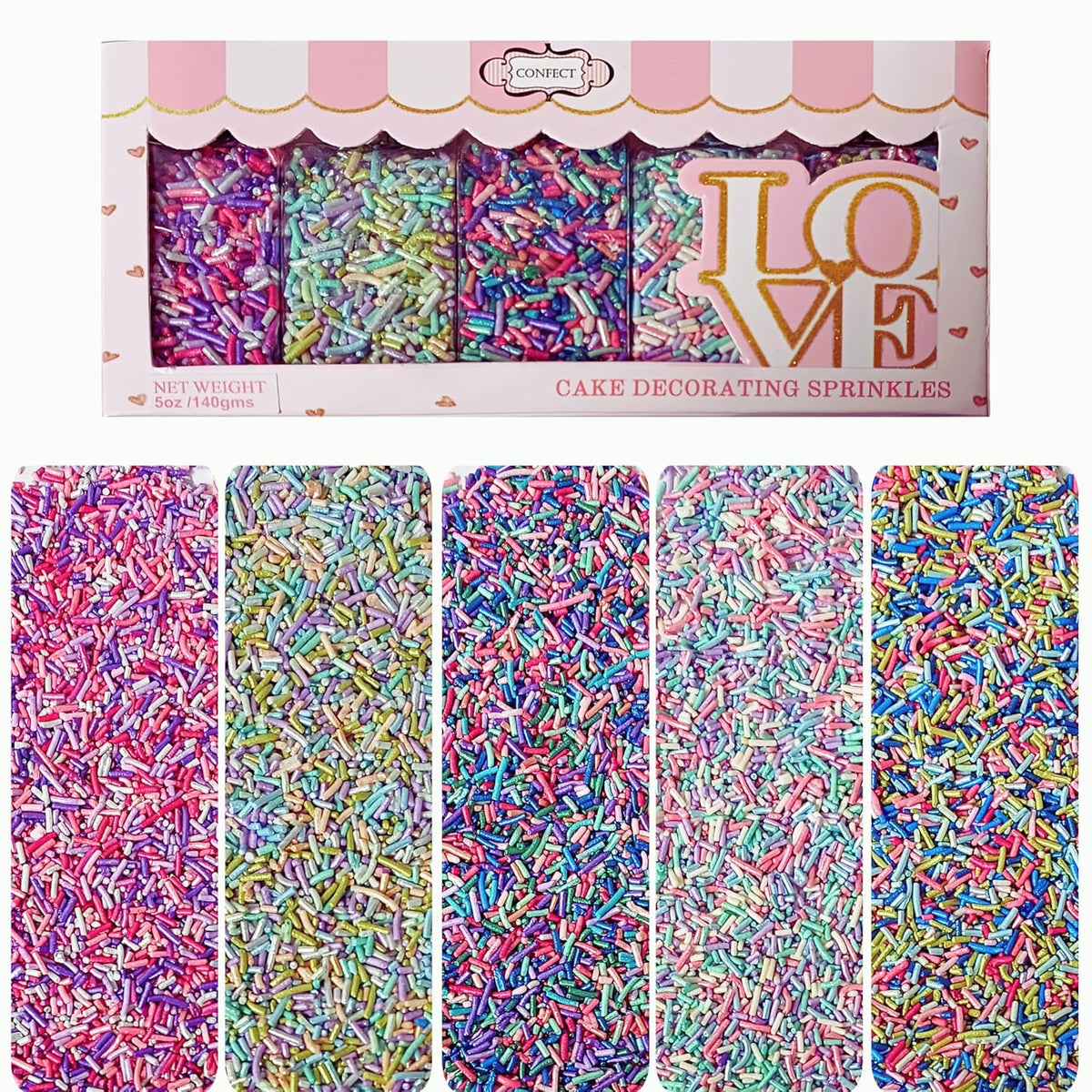 Confect Rainbow Magic Sprinkles – Edible Colorful Sprinkles Mix for Cake & Cupcake Decorating | Bright Confetti & Jimmies for Baking, Party, Birthday & Cookie Toppings | Vegan, Gluten-Free, Nut-Free, Soy-Free, Dairy-Free, Palm Oil-Free - 5 Oz