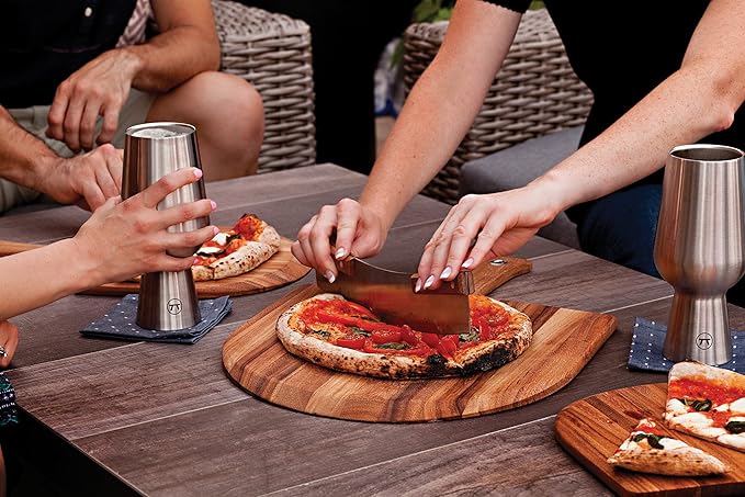 Outset Acacia Wood Handled Extra-Large Pizza Rocker with Protective Case, 13-Inch Blade, Stainless Steel