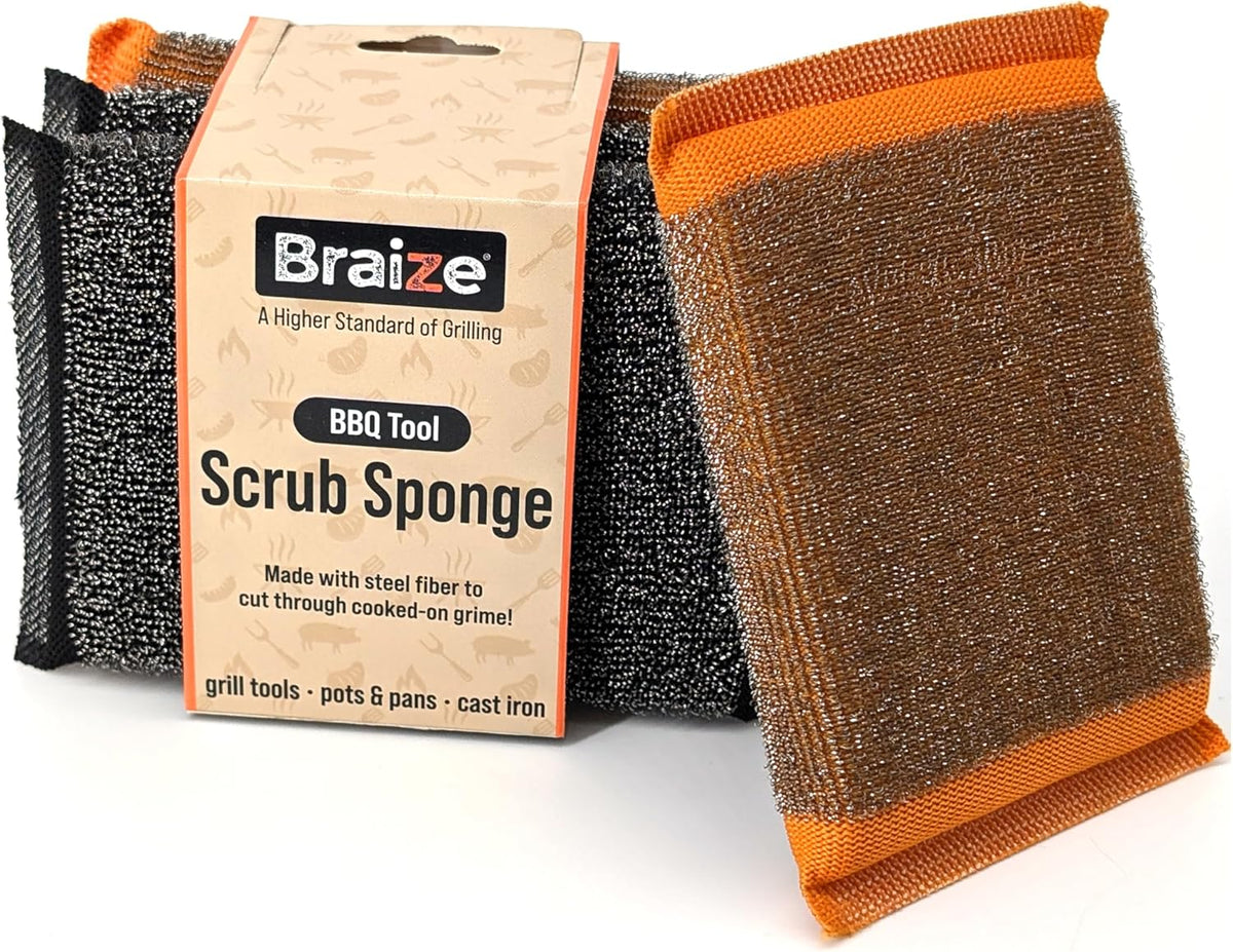 Heavy-Duty Steel Wool Scrubber Sponges 4 Pack – Stainless Steel Cleaning Pads for Dishes, Pots, Pans, Grills & Ovens – Durable Multi-Surface Kitchen Scrubbing Tools for Tough Grease & Burnt Food