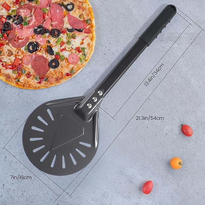 Pizza Turning Peel - Pizza Turner - Restaurant-Grade Aluminum Perforated Pizza Peel Lightweight Metal Outdoor Pizza Oven Accessories