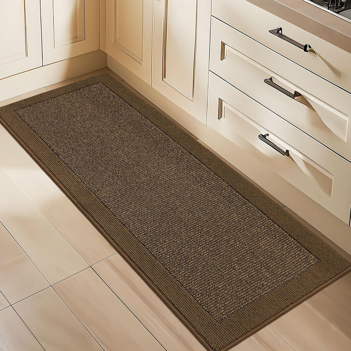 BEQHAUSE Kitchen Runner Rugs 24"x60", Kitchen Rugs Non-Slip Kitchen Mats for Floor, Absorbent and Stain Resistant Kitchen Mats, Machine Washable Rug for Kitchen, Hallway, Laundry & Sink, Brown