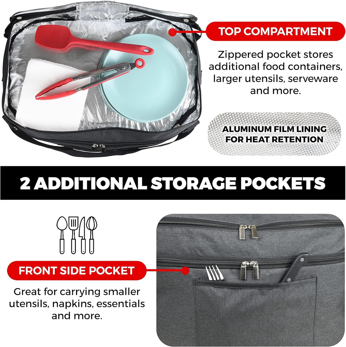 Slow Cooker Bag Slow Cooker Carrier Travel Bag for 6-8 Quart Pots Locking Travel Bag with Secure Zip & Accessory Pocket Insulated Carrier, Pot Holder Carrying Bags with Easy to Clean Inner Lining