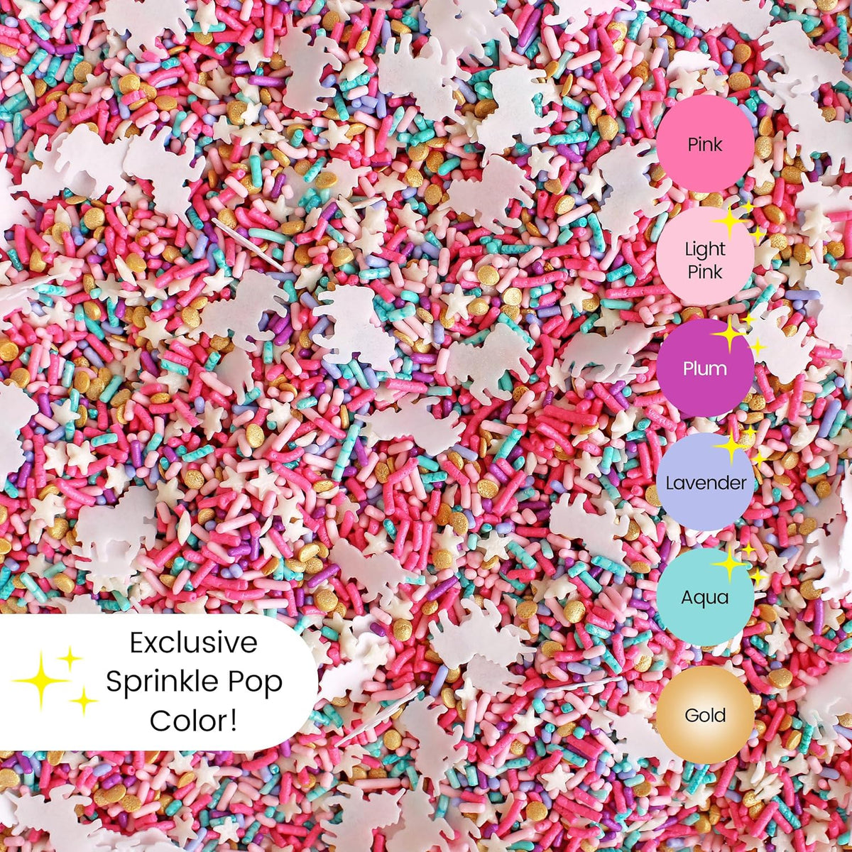Sprinkle Pop Party Like A Unicorn Sprinkle Mix| Rainbow Sprinkles Heavy on Pink Gold Jimmies with ~20 Unicorn Wafer Papers| Birthday Sprinkles Made in USA for Decorating Cake Cupcakes Cookie, 4oz