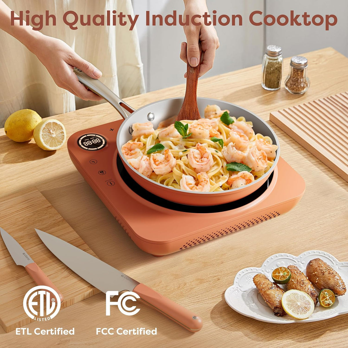CIARRA CATIH1A-O Portable Induction Cooktop, Slim Single Electric Countertop Burner with Sensor Touch and Digital time, Orange