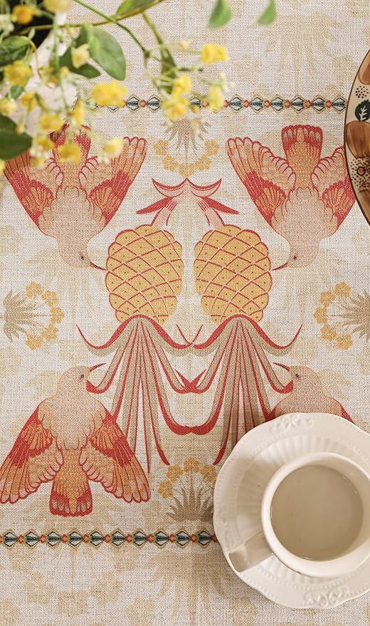 patdrea Designer Small Tablecloth for Rectangle Table,French Linen Breathable Durable Tablecloths,Decor Table Cover Cloth for Kitchen Dining,Christmas,Thanksgiving,Tea Party,55"x71"-Pineapple a