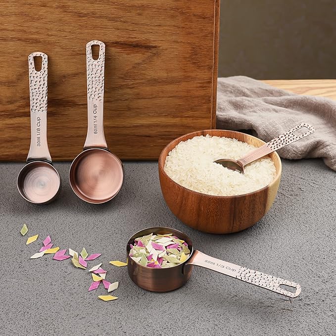 Measuring Cups and Spoons Set 12, Metric & US Copper Measuring Cups and Spoons set for Dry & Liquid, Stainless Steel 5 Measure Cup and 6 Measurf Spoon with 1 Leveler