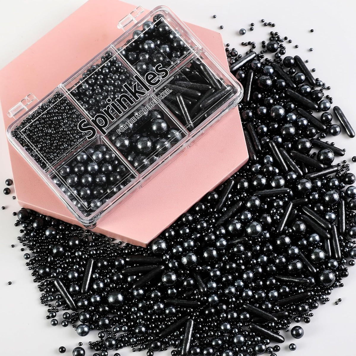 Kasvan Black Mix Sugar Sprinkles - Edible Candy Pearls with 4-Claw Sprinkle Pen,118g/4.16 Oz, Gift Box Pack, Baking Cake Decorations, Ice Cream Toppings and Cookie Decorating (Black)