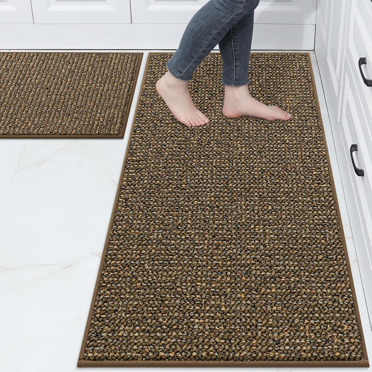 BEQHAUSE Kitchen Rugs and Mats 2PCS, Non-Slip Kitchen Mats for Floor, Absorbent and Stain Resistant Kitchen Runner, Machine Washable Rugs for Kitchen, Laundry & Sink, 24"x36"+24"x60", Brown