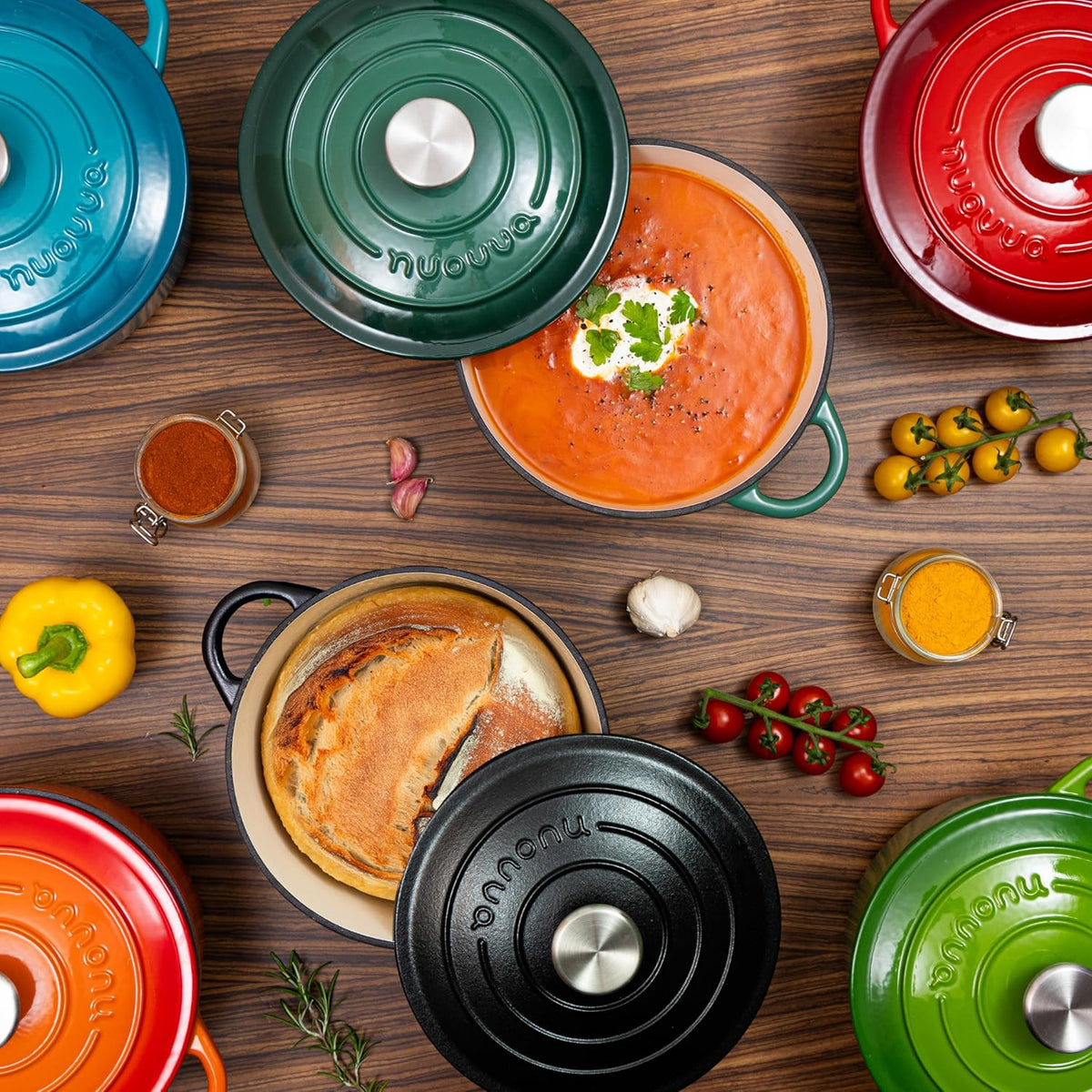 Cast Iron Pot with Lid – Non-Stick Ovenproof Enamelled Casserole Pot, Oven Safe up to 500° F – Sturdy Dutch Oven Cookware – Grey, 5-Quart, 24cm – by Nuovva