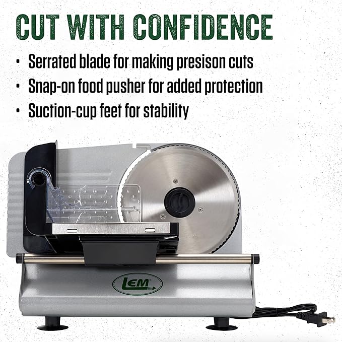 LEM Products 7 ½ Inch Electric Meat Slicer Machine with a Stainless Steel Serrated Blade