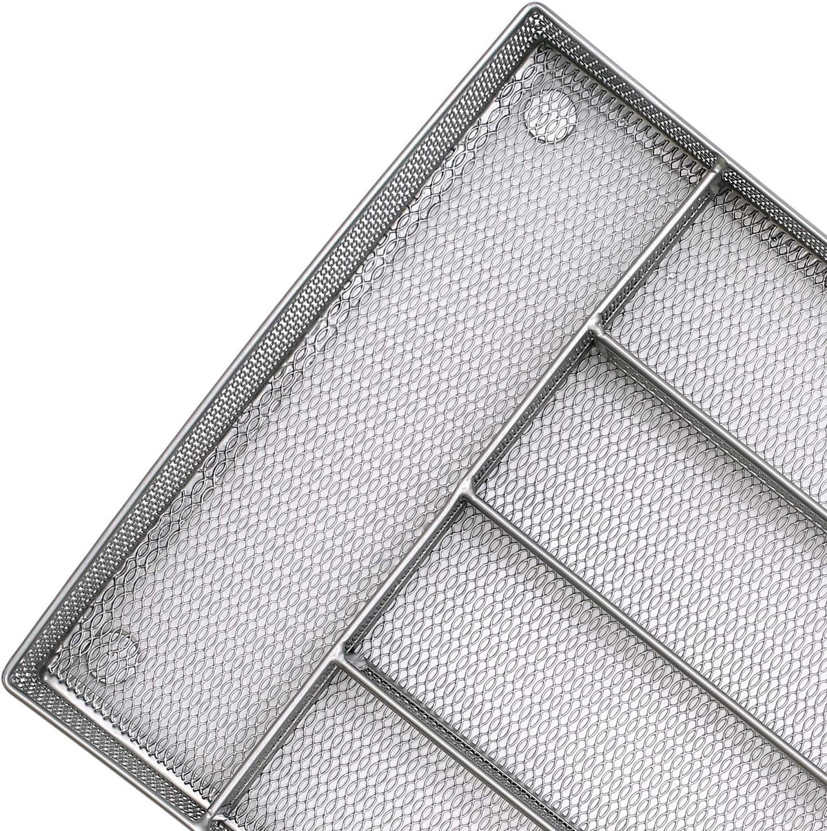 JANE EYRE Drawer Organizer, Cutlery Tray Silverware Flatware Storage Divider for Kitchen, Mesh Wire with Non-slip Foam Feet, 5 Component, Silver