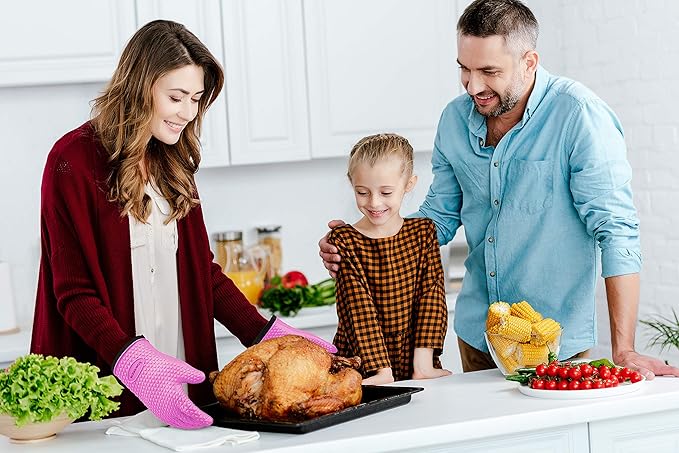 KITCHEN PERFECTION S Silicone Smoker Oven Gloves -Extreme Heat Resistant BBQ Gloves -Handle Hot Food Right on Your Grill Fryer Pit|Waterproof Oven Mitts |Superior Value Set+3 Bonuses