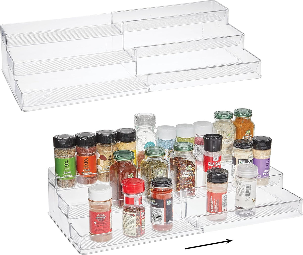SIMPLEMADE 3-Tier Spice Rack Organizer - Versatile Storage Shelf for Kitchen, Bathroom, Bedroom & Office, Set of 2, Expandable Clear