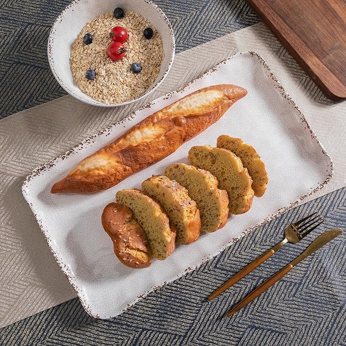 Farmhouse Melamine Serving Platters Set of 2, 17"x10" Large Rectangular Melamine Serving Trays for Serving Food on Parties and Entertaining, Dishwasher Safe. Ivory
