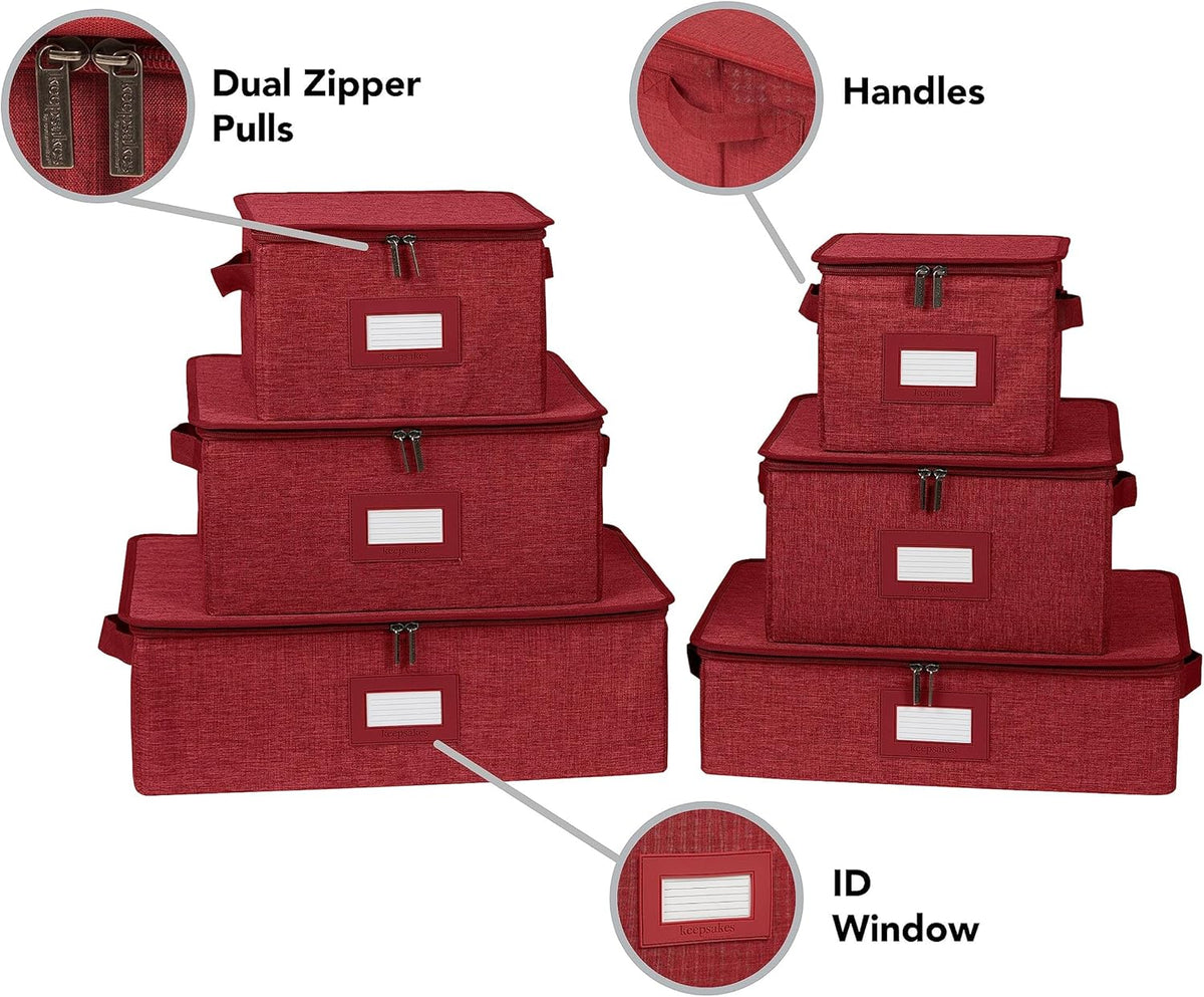 Covermates Keepsakes Dish Storage Box - Stackable, Reinforced Handles, China Storage, Red Heather