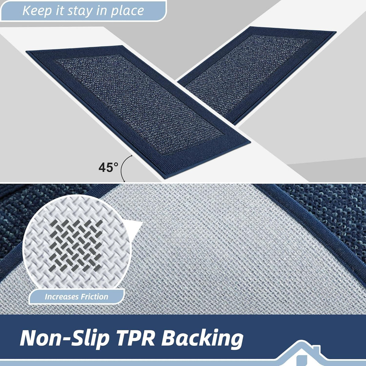 BEQHAUSE Indoor Door Mat 20" x 32", Dirt Trapper Door Mats Non-Slip Entryway Rugs Washable, Resist Dirt Absorbent Welcome Mat, Low Profile Floor Mats for Front Back Door and Entryway, Blue