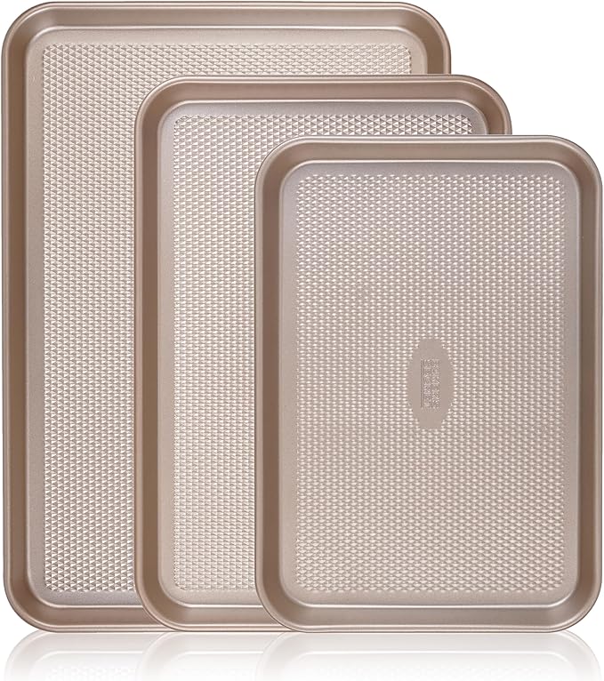 Baker's Secret Baking Sheet Pan Set, 3x Cookie Sheets for Oven, Diamond Texture Premium Air Flow, Set of 3 Baking Trays, Extra Thick 0.6mm with Diamond Base PFOA, PFOS, PTFE and PFAS free