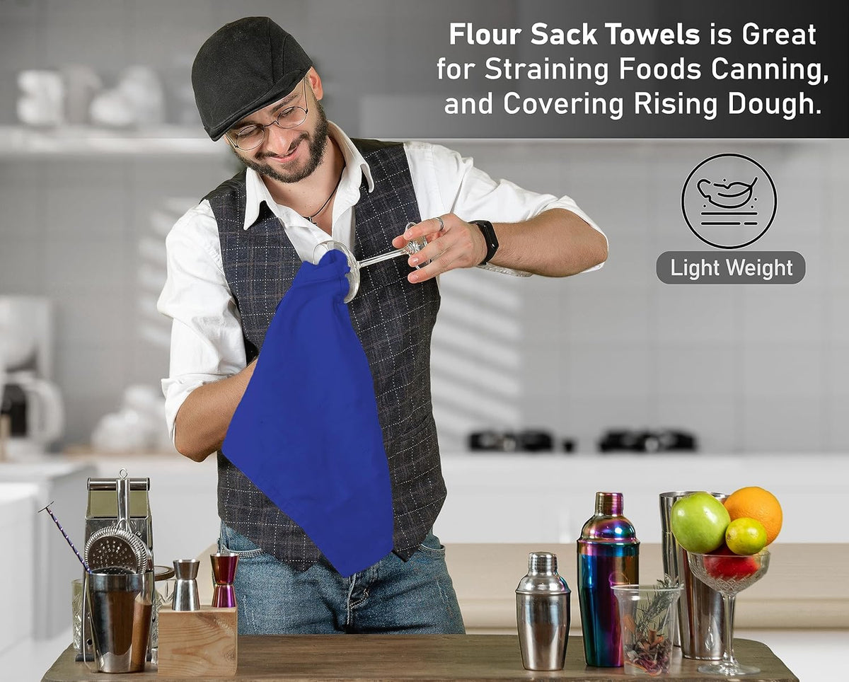 RUVANTI Flour Sack Towels 24 Pack 28x28 Inch, 100% Cotton Tea Towel, Reusable, Machine Washable, Absorbent BarTowels - Dish Cloth Perfect for Drying Dishes & Cleaning - Navy
