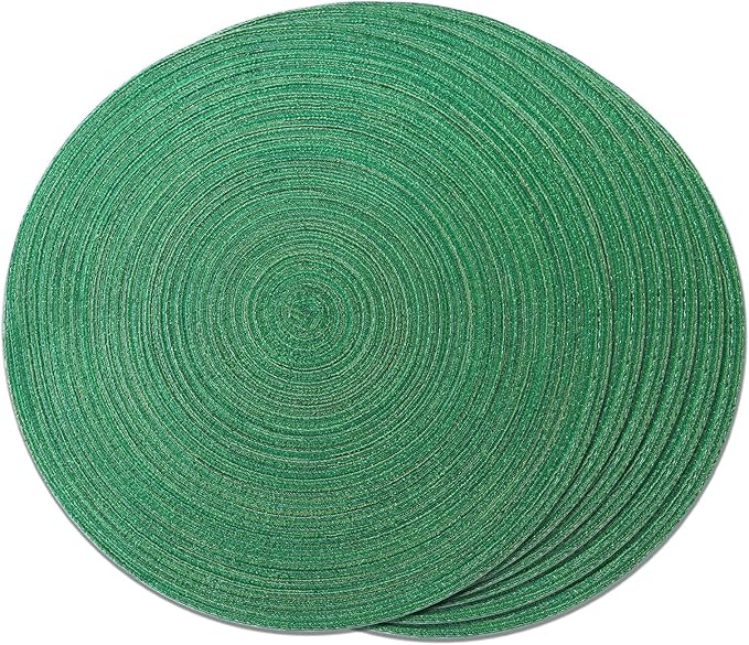 FunWheat Round Placemats Set of 6 Table Mats for Dining Tables Washable Non-Slip Place mats 15 Inch (Green Shine)