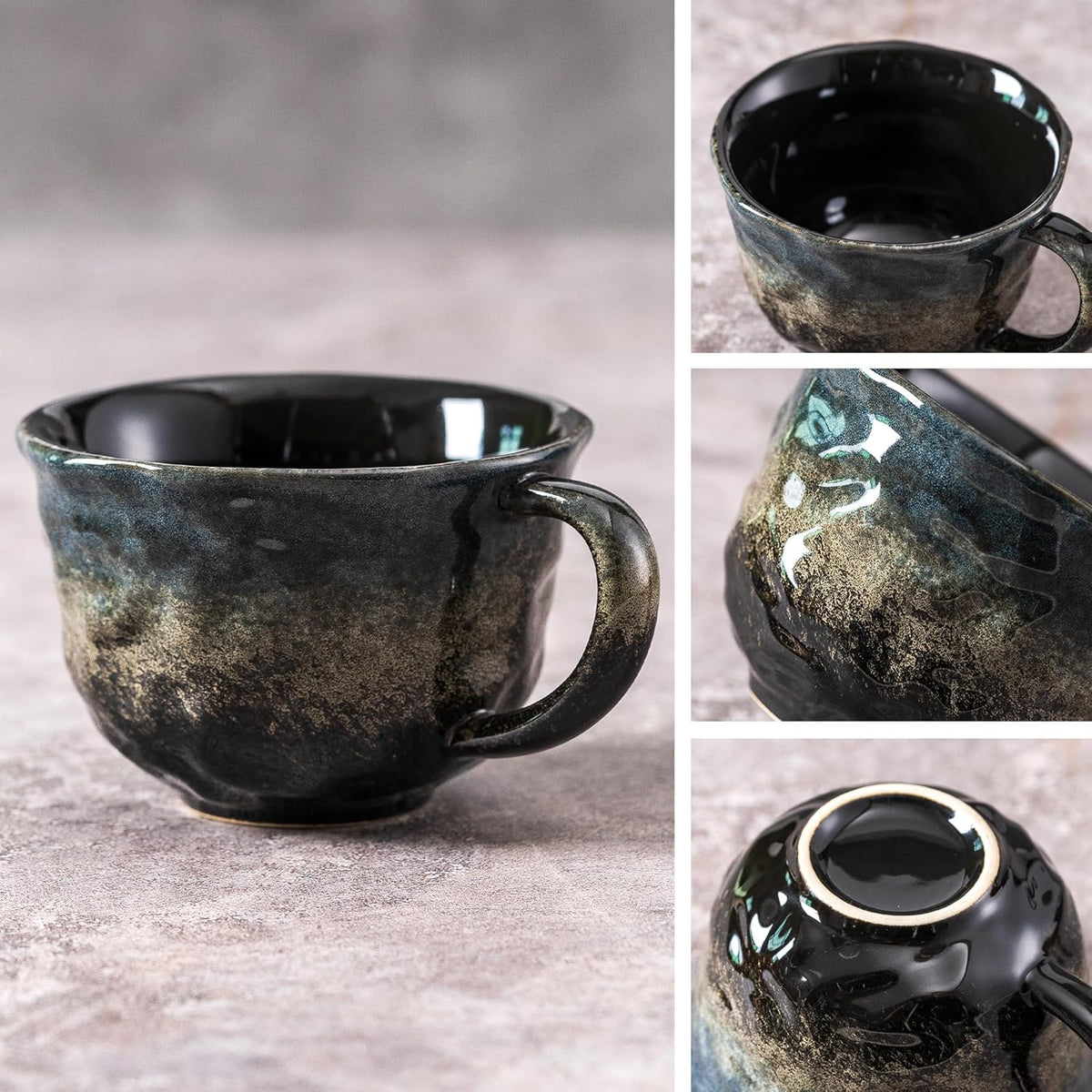 Coffee Mugs Cup, 8 OZ Ceramic Coffee Mugs with Gold Spoon for Man Woman, Modern Set of 4 Cup for Espresso Latte Cappuccino Cocoa Tea Dishwasher & Microwave Safe (Star Pulse)