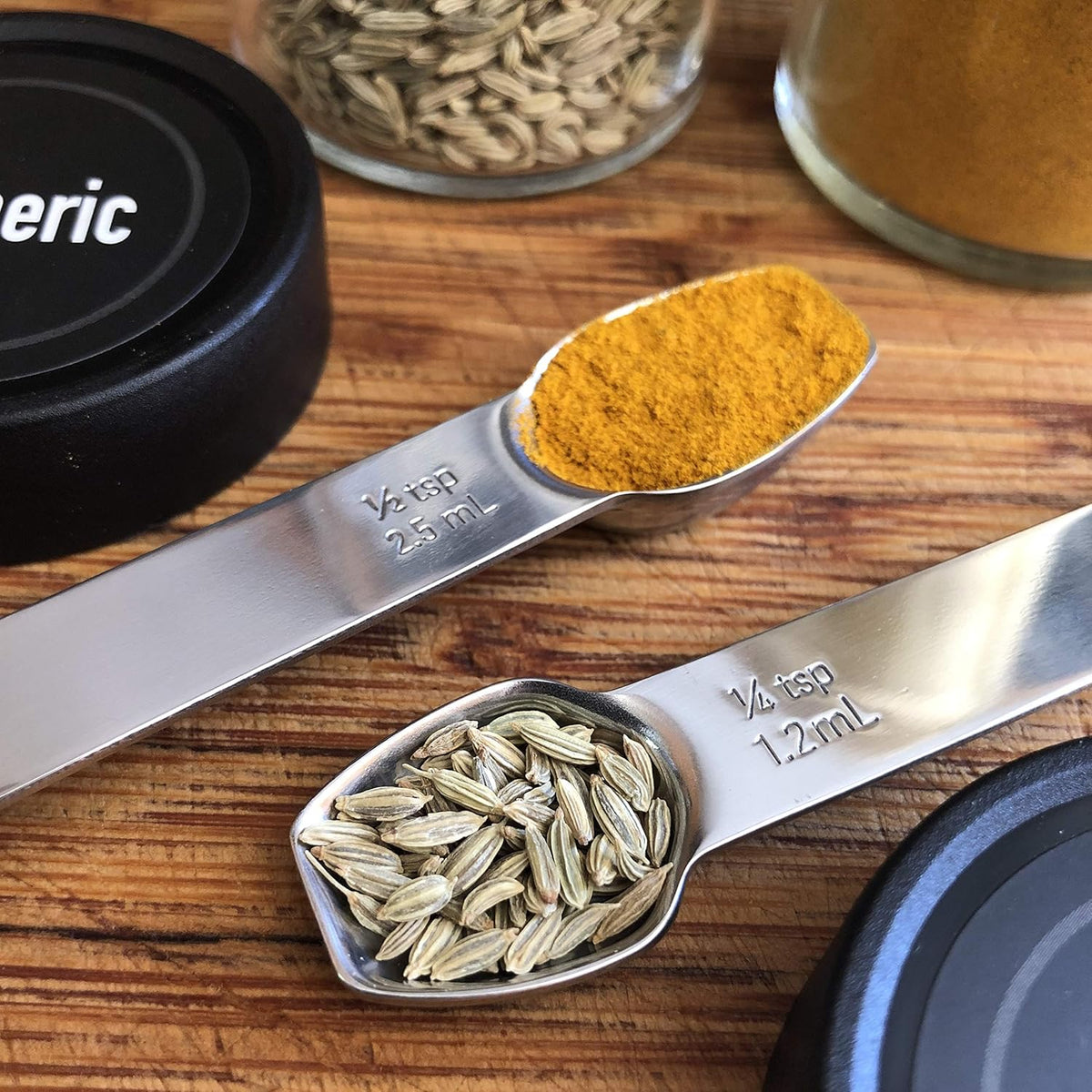 AllSpice Stainless Steel Double Sided Measuring Spoon- 1/2 Teaspoon and 1/4 Teaspoon