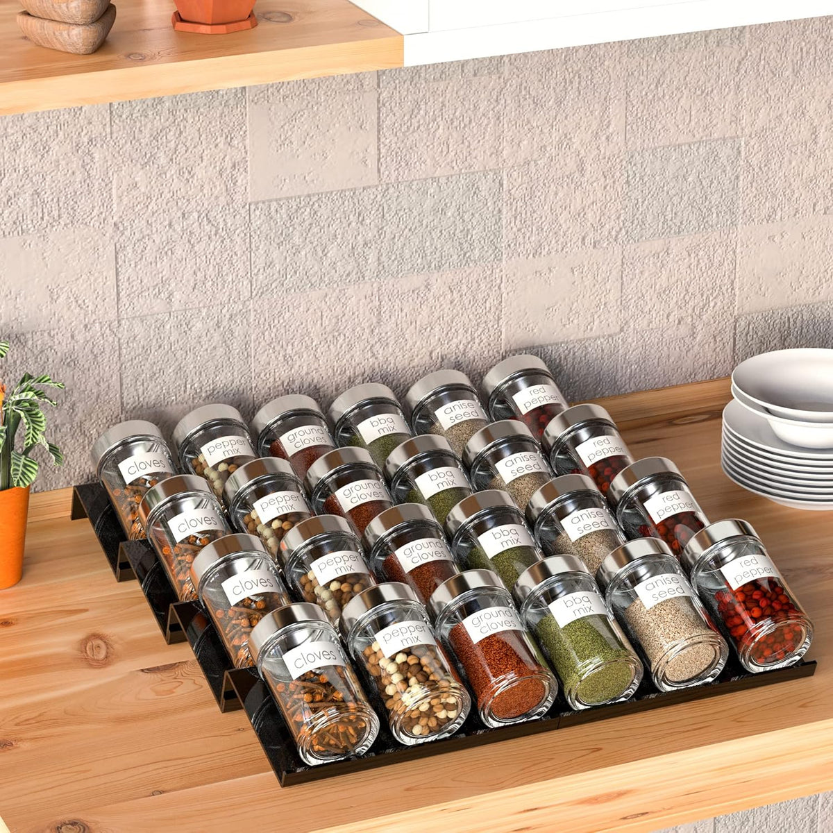 Adjustable Acrylic Spice Drawer Organizer Rack, Spice Drawer Organizer Shelf Expandable From 8 Inch to 16 Inch, Acrylic Drawer Organizer for Seasoning Jars