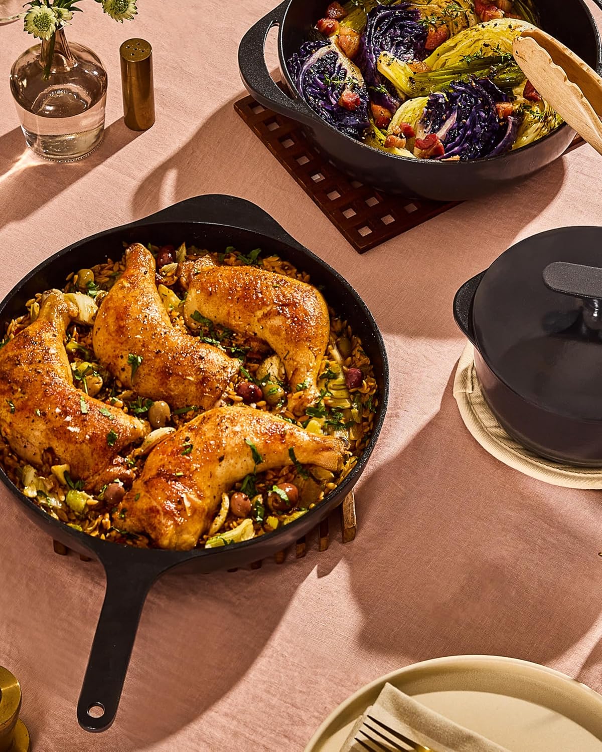 Caraway Cast Iron Skillet - 12” Enameled Cast Iron Pan With 3 Layer Enamel Coating - No Seasoning Required - Compatible With All Stovetops - Free From Forever Chemicals - Midnight Blue