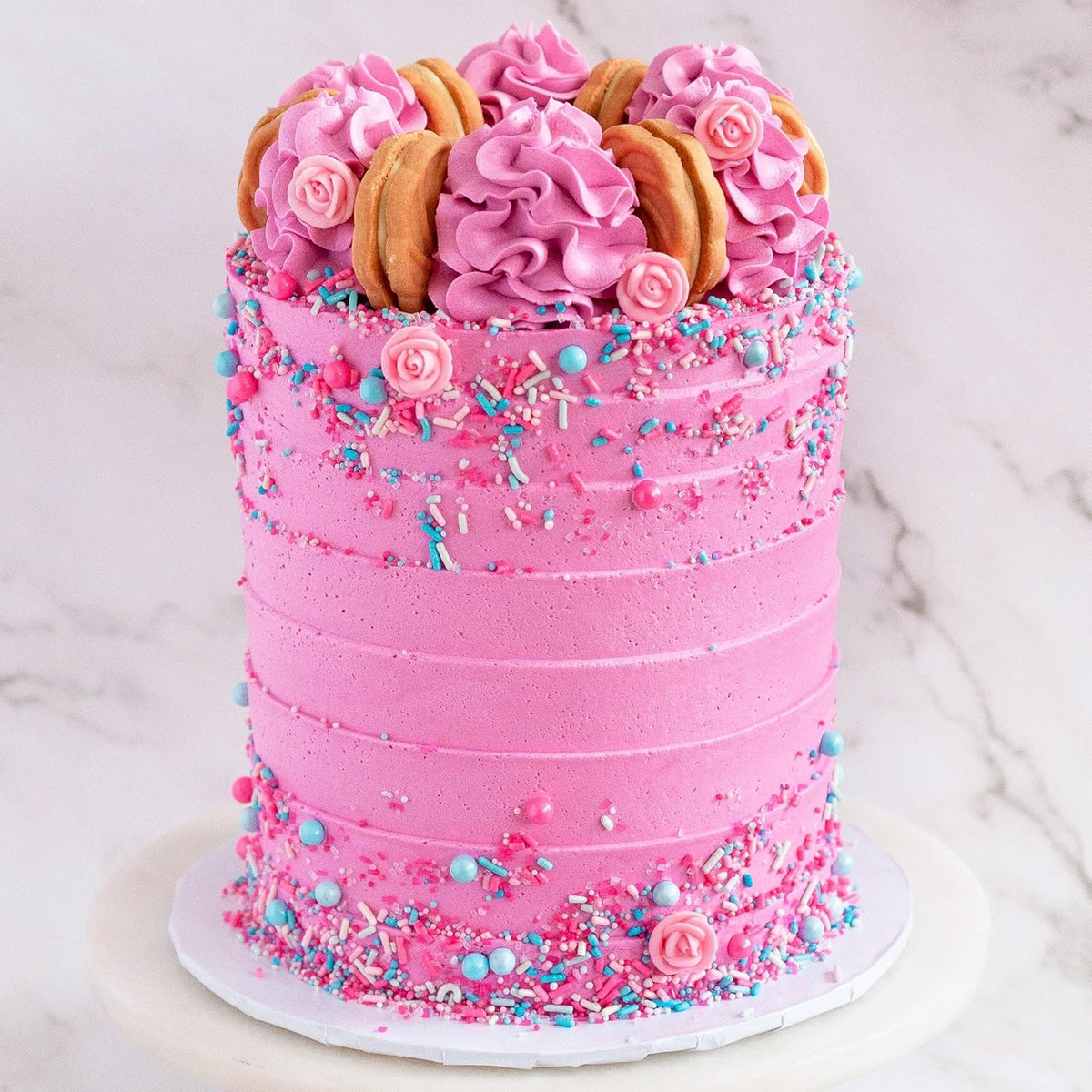 Sprinkle Pop Briar Rose Princess Sprinkle Mix| Pink and Blue Sprinkles with ~6 Hand Piped Royal Icing Roses| Birthday Sprinkles Made in USA for Decorating Cake Cupcakes Donuts Cookies Ice Cream, 2oz