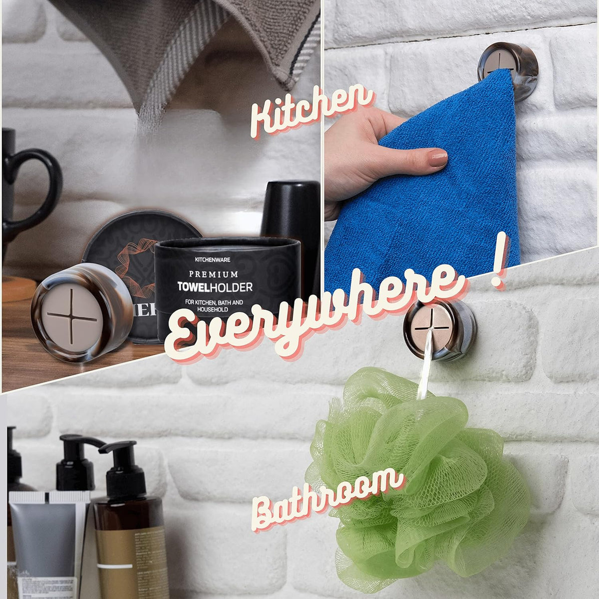 HEFA Towel Hooks - 8 Pack Eco-Friendly Kitchen & Bathroom Organization, Hand & Dish Towel Holder