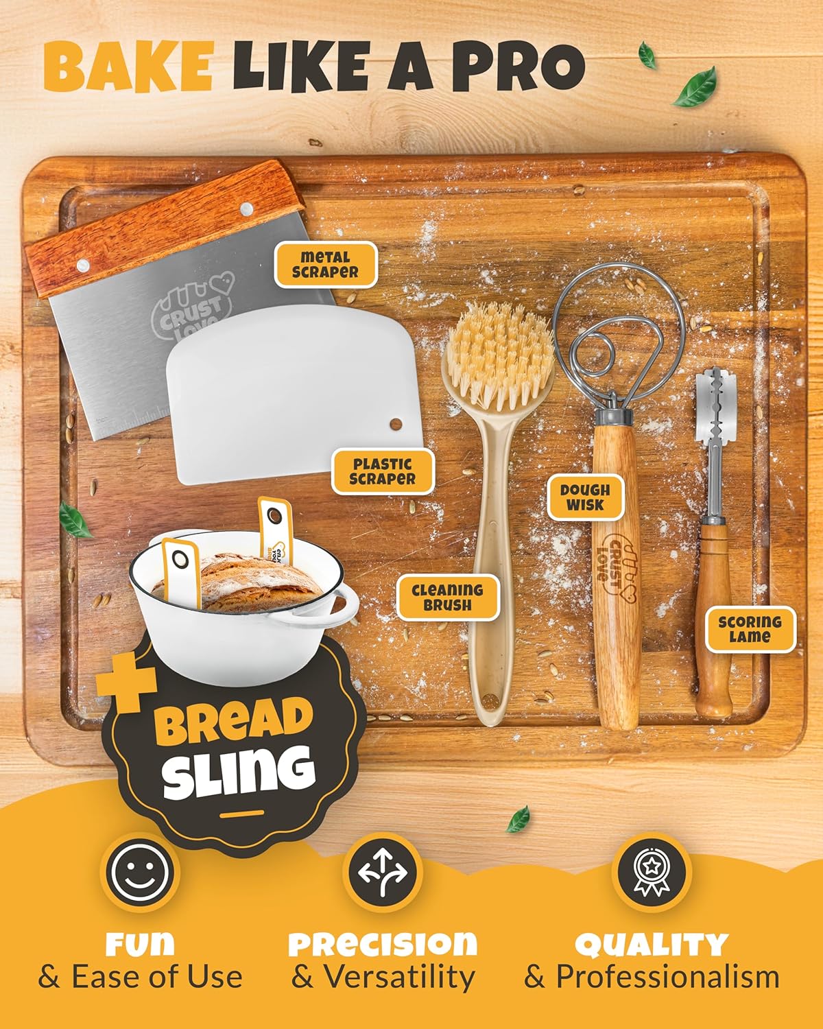 Dutch Oven for Bread Baking - incl. Sourdough Bread-Baking Supplies like Banneton Bread-Proofing Basket - 5QT Enameled Cast Iron Bread-Oven with Lid, Baking Pan, Scoring Tool Lame
