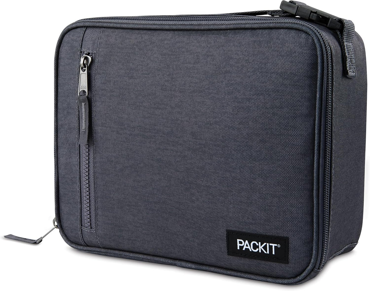PackIt Freezable Classic Lunch Box, City Charcoal, Built with EcoFreeze® Technology, Collapsible, Reusable, Zip Closure With Front Pocket and Buckle Handle, For Work Lunch