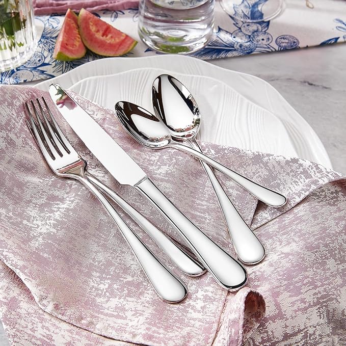 KEAWELL Premium Verona 20-Piece Silverware Set for 4, Heavy Duty – 18/10 Stainless Steel, Brilliant Mirror Finish, Smooth Edges, Dishwasher Safe (20, Silver)