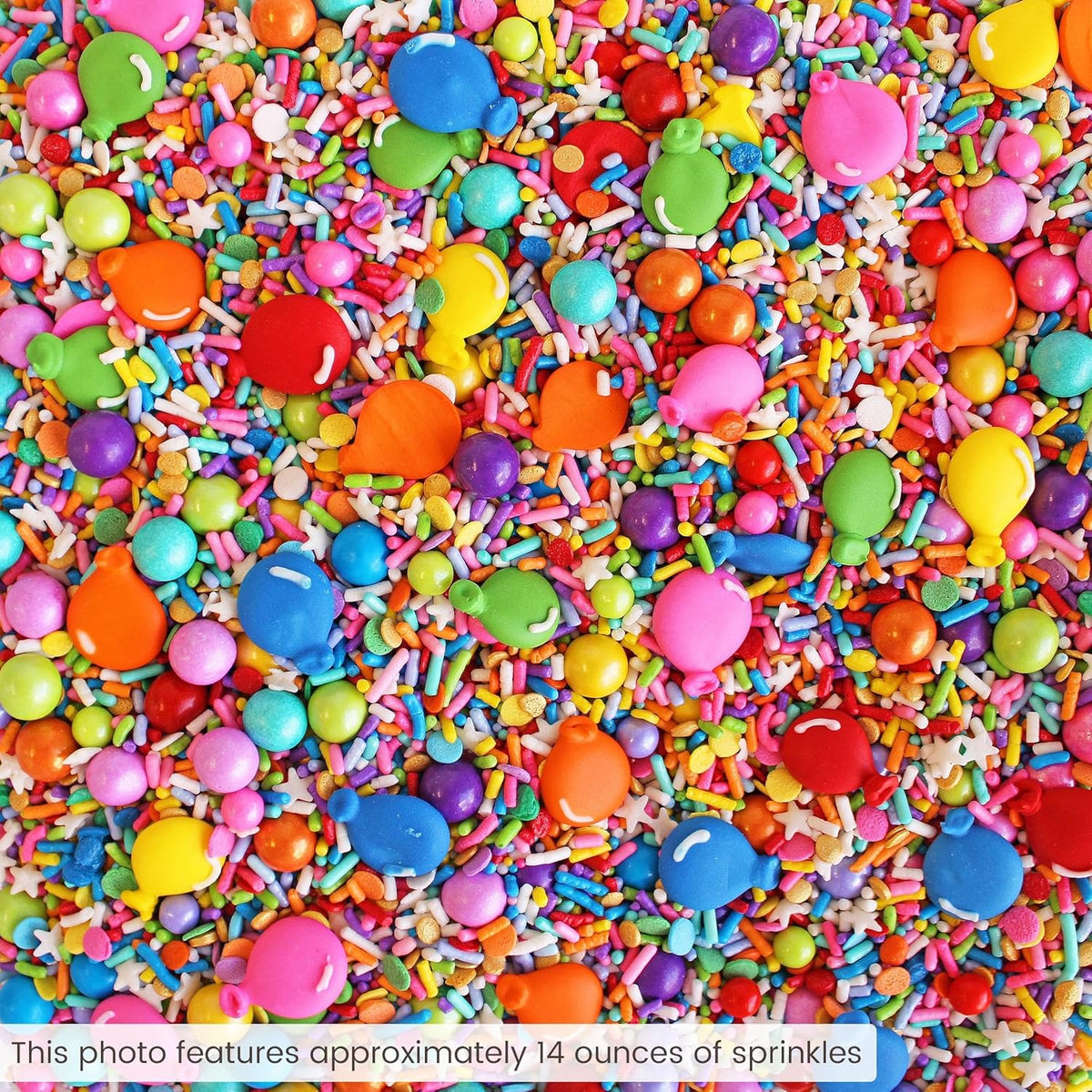 Sprinkle Pop Rainbow Birthday Sprinkle Mix| Red Orange Yellow Iridescent Rainbow Sprinkles with ~6 Royal Icing Balloons| Decorating Sprinkles Made in USA for Girl Boy Cakes Cookie Cupcake Donut, 2oz