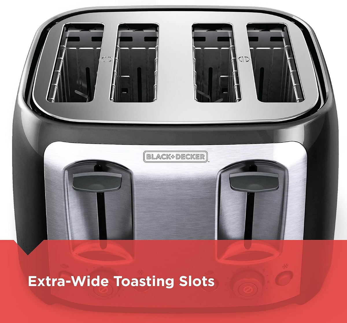 BLACK+DECKER 4-Slice Toaster, Extra Wide Slots, 7 Shade Settings, 1400 Watts, Frozen and Bagel Buttons, Toast Shade Selector, Extra Lift