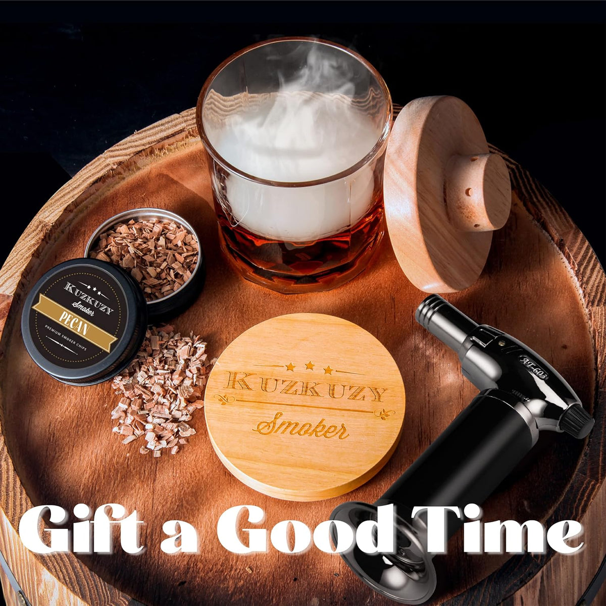 Cocktail Smoker Kit with Torch – 6 Flavors Wood Chips – Bourbon, Whiskey Smoker Infuser Kit, Old Fashioned Drink Smoker Kit, Birthday Bourbon Whiskey Gifts for Men, Dad, Husband (Without Butane)