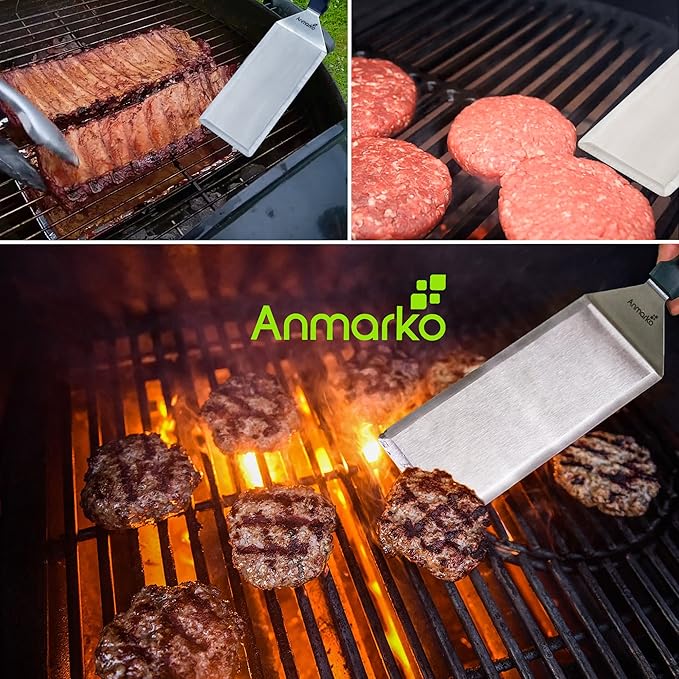 Anmarko Griddle Spatula Set - Stainless Steel Metal Spatula and Griddle Scraper - Heavy Spatula Griddle Accessories Great for Cast Iron Griddle BBQ Flat Top Grill - Commercial Grade