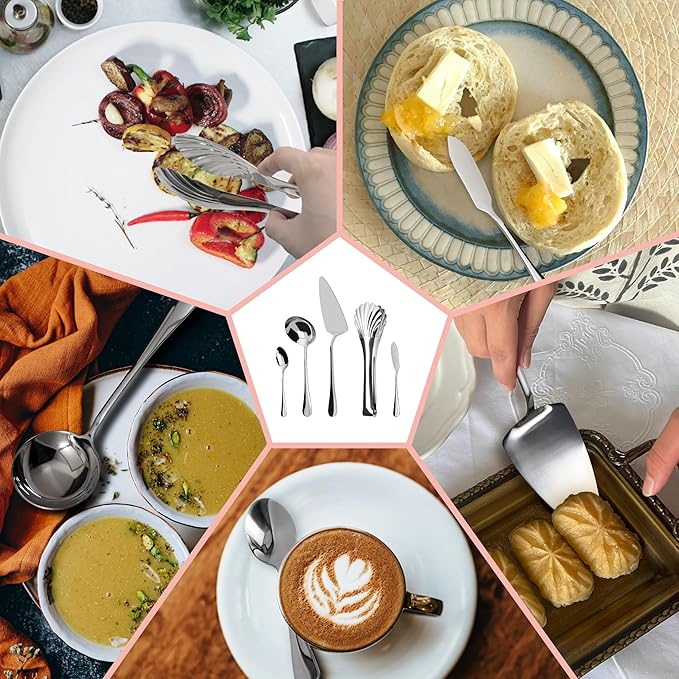 Serving Utensil Set,10 piece Serving Utensil with Serving Spoons，Serving Forks，Serving Tongs Soup Ladle and Pie Server Buffet Catering Serving Utensils,Dishwasher Safe (5.5-11.2Inch-Serving Set-10pcs)
