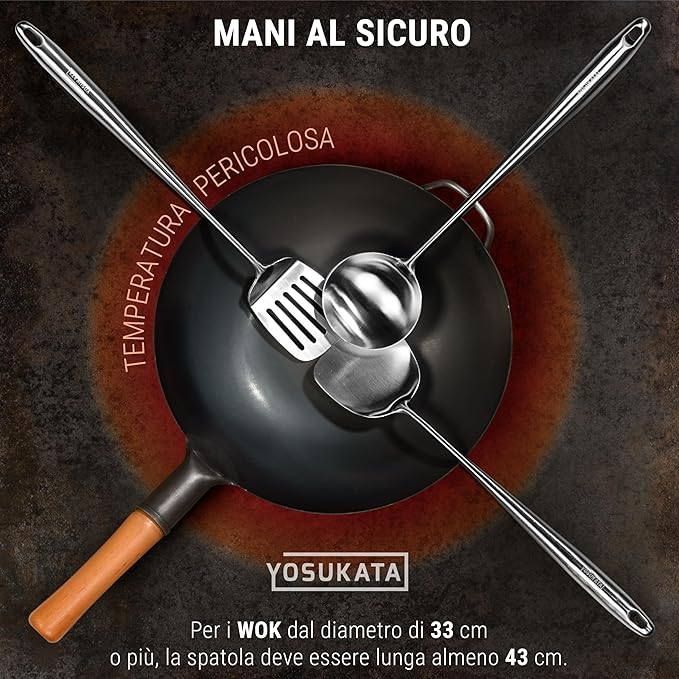 Yosukata 17" Wok Spatula and Ladle and Turner Spatula - Stainless Steel Cooking Utensils Set of 3-304 Stainless Steel Kitchen Utensils Set - Dishwasher Safe Wok Accessories - Cooking Tools