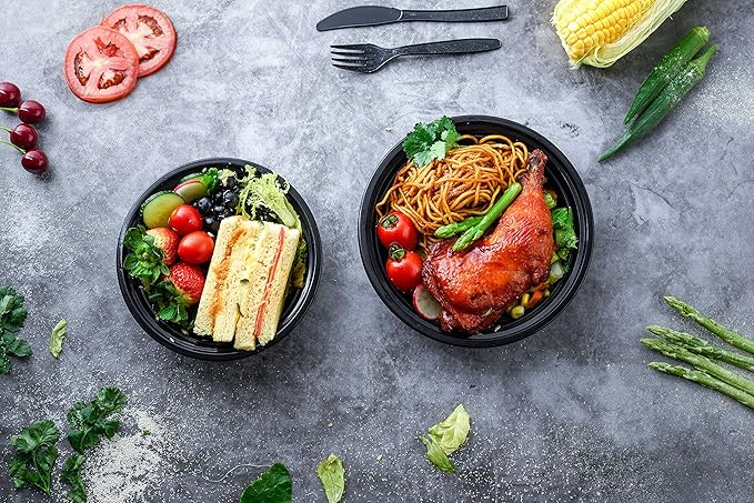 Glotoch Meal Prep Food Container 50 Pack, Disposable with Lids, Durable To Go Containers, for Takeout, Salad , Microwave Safe, BPA-Free, Stackable - 16 OZ