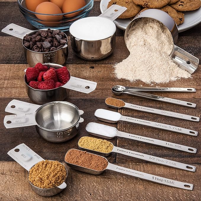 Hudson Essentials Stainless Steel Measuring Cups and Spoons Set (14 Piece Set)