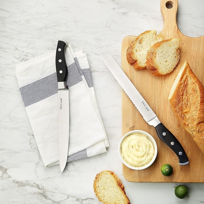 McCook® Knife Sets, German Stainless Steel Forged Kitchen Knives Block Set with Built-in Knife Sharpener